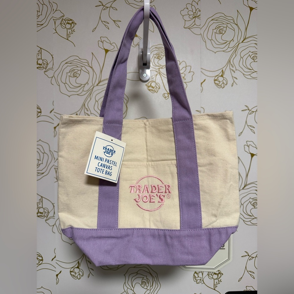 Trader Joe’s Purple and Cream Canvas mini Tote Bag